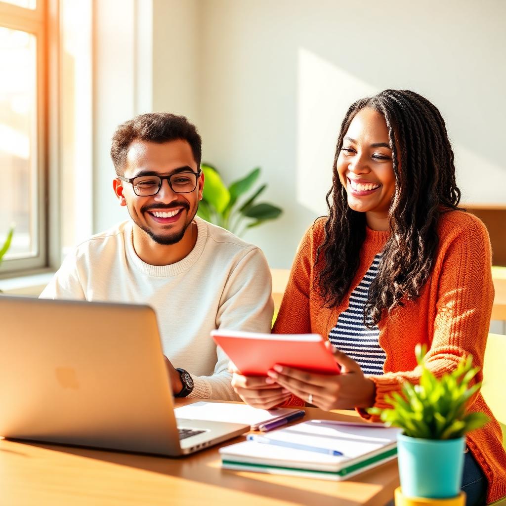 Diverse happy students learning English together